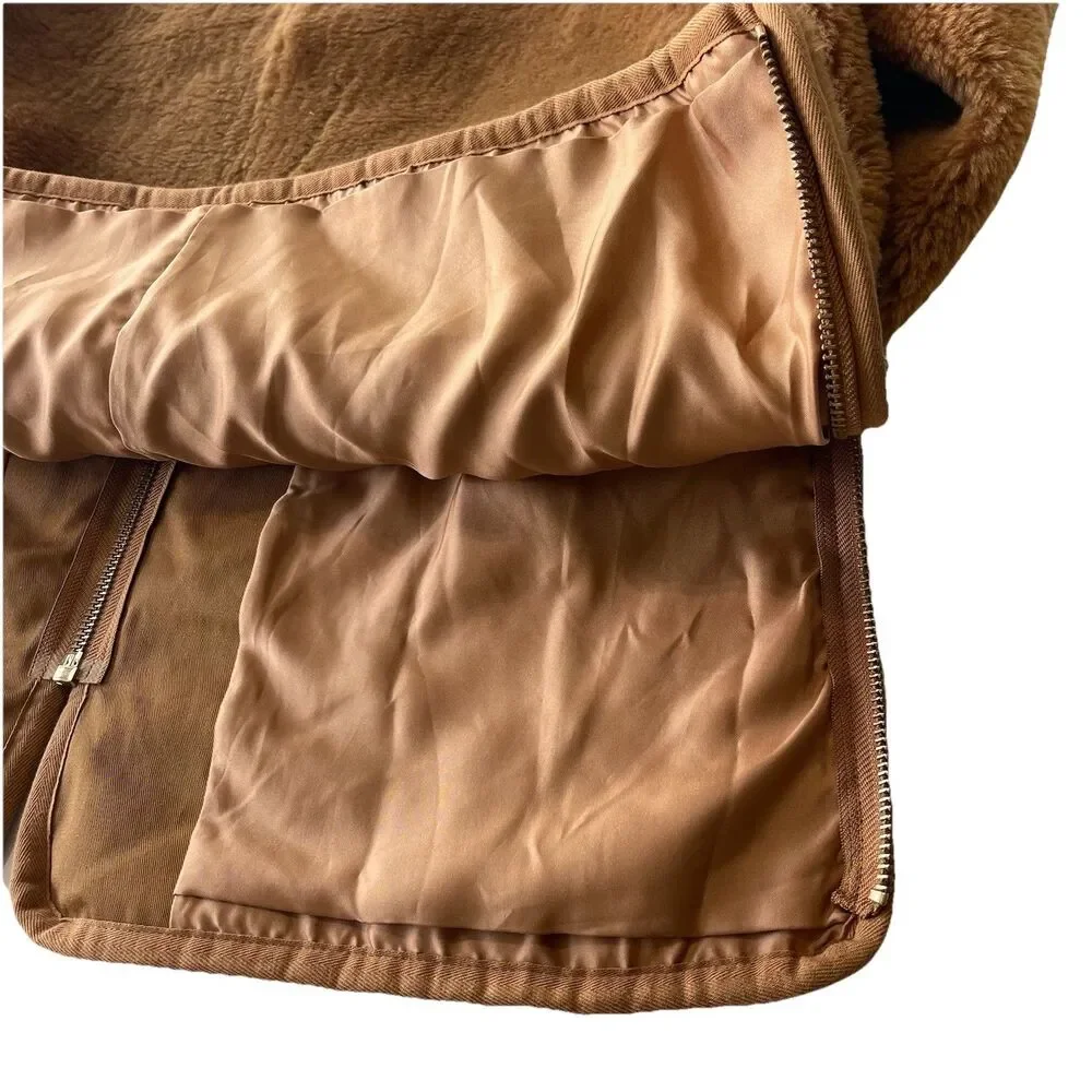 J.Crew Zip Up Plush Fleece Coat Women’s XL Brown Jacket J9064 NWT New